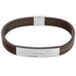 Calvin Klein Barna bőr férfi karkötő ezüst színű mágneskapoccsal 35000057