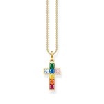Thomas Sabo Aranyozott ezüst nyaklánc színes köves kereszt medállal KE2166-996-7-L45V