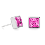 Coeur de Lion Ezüst színű négyzet alakú fülbevaló pink kővel 0500/21-0417