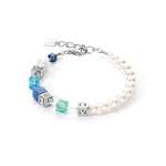 Coeur de Lion GeoCUBE aqua kék tenyészett gyöngy ásványokkal ezüst karkötő 5086/30-0737