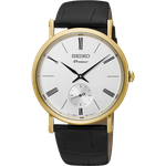 Seiko Klasszikus bőrszíjas arany színű kvarc férfi karóra SRK036P1