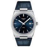 Tissot PRX quartz kék bőr szíjas férfi óra T1374101604100