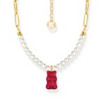 Thomas Sabo Tenyésztett gyöngy és aranyozott ezüst nyaklánc piros Haribo gumi macival KE2207-430-10-L45v