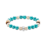 Thomas Sabo Türkiz gyöngy és tigrisszem gumis karkötő charm tartóval 