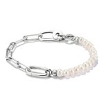 Thomas Sabo Tenyésztett gyöngy és hosszúkás szemű ezüst karkötő nyitható szemmel 