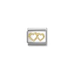 Nomination 14K arany gyémánt csiszolású dupla szív charm 030149/64