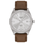 Tissot PRC 100 Solar fehér számlapos barna bőrszíjas férfi karóra T1514221603100