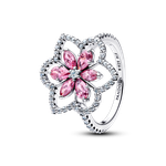 Pandora Rózsaszín dupla virág ezüst koktél gyűrű 
