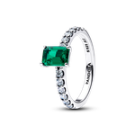 Pandora Szikrázó négyszögletes zöld ezüst gyűrű 