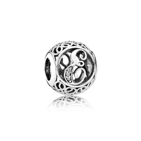 Pandora ékszer E betű ezüst charm cirkóniával 791849CZ