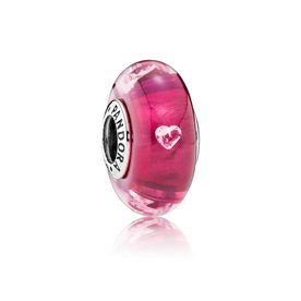Pandora ékszer Cseresznyeszín muránói üveg ezüst charm cirkónia szivekkel 791664PCZ