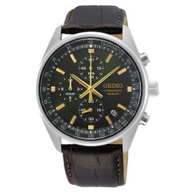 Seiko Barna bőr szíjas zöld számlapos kronográf férfi óra - SSB385P1