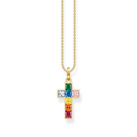 Thomas Sabo Aranyozott ezüst nyaklánc színes köves kereszt medállal KE2166-996-7-L45V