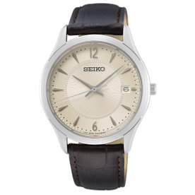 Seiko Noble csontszínű bőrszíjas férfi quartz karóra - SUR421P1