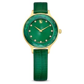 Swarovski Octea Nova arany színű zöld bőrszíjas női óra kristállyal 5650005