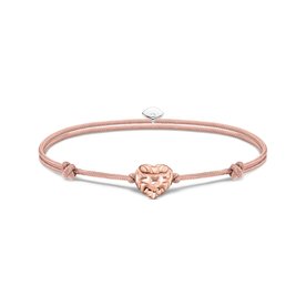 Thomas Sabo Állítható drapp textil karkötő rozé szív gyönggyel A2123-597-40-L22V