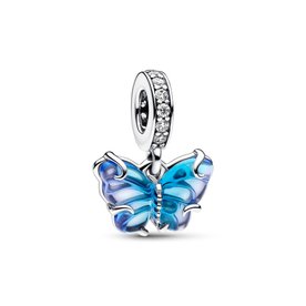 Pandora ékszer Kék muránói üveg pillangó függő ezüst charm 792698C01