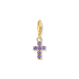 Thomas Sabo Aranyozott ezüst kereszt charm lila cirkóniával 2036-414-13