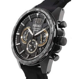 Seiko Fekete szilikonszíjas kvarc chronograph férfi óra SSB349P1