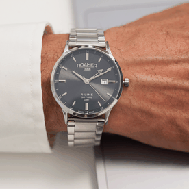 Roamer R-LINE GMT szürke  számlapos férfi óra dupla szíjjal 990987415505
