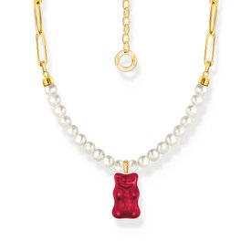 Thomas Sabo Tenyésztett gyöngy és aranyozott ezüst nyaklánc piros Haribo gumi macival KE2207-430-10-L45v