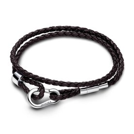 Pandora ékszer Barna dupla fonott bőr karkötő 593338C01-D2