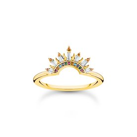 Thomas Sabo Aranyozott ezüst gyűrű napsugarakkal és színes kövekkel 