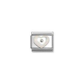 Nomination Fehér gyöngyház szív charm 330509-17