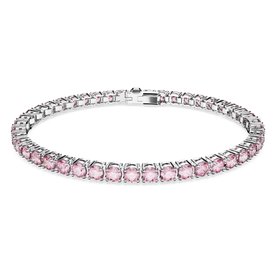 Swarovski Mátrix ezüst színű tenisz karkötő rózsaszín kristályokkal 5648931