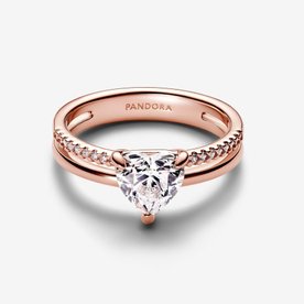 Pandora ékszer Dupla rose gold gyűrű cirkónia szívvel 
