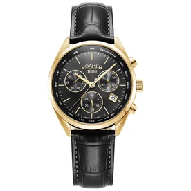 Roamer Pro Chrono fekete számlapos bőrszíjas chronograph férfi karóra 993819488502
