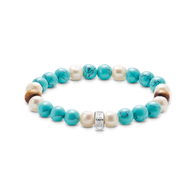 Thomas Sabo Türkiz gyöngy és tigrisszem gumis karkötő charm tartóval 