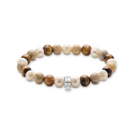 Thomas Sabo Jáspis gyöngy és tigrisszem gumis karkötő charm tartóval 