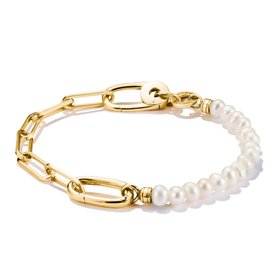 Thomas Sabo Tenyésztett gyöngy és hosszúkás szemű aranyozott ezüst karkötő nyitható szemmel 
