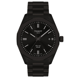 Tissot PRC 100 Solar fekete számlapos és fémszíjas férfi karóra T1514223305100