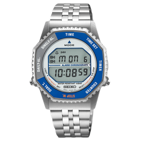 Seiko 'Rotocall' kék és szürke lünettás digitális quartz chronograph karóra SMGG21P1 Seiko 'Rotocall' kék és szürke lünettás digitális quartz chronograph karóra SMGG21P1