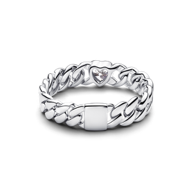 Pandora  Kubai láncos ezüst gyűrű szívvel - 194386C01-60