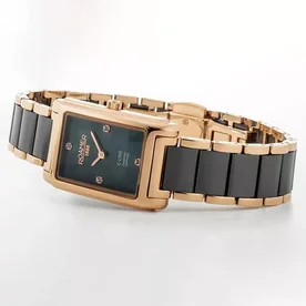 Roamer C-line diamond rose gold-fekete szögletes női óra gyémántokkal - 659845468960