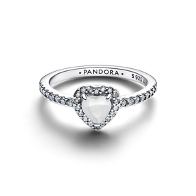 Pandora Fehér kiemelt szív ezüst gyűrű - 198421C11-48