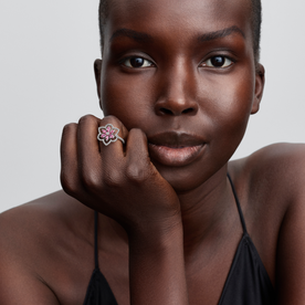 Pandora Rózsaszín dupla virág ezüst koktél gyűrű - 194577C01-48