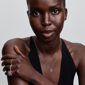 Pandora Rózsaszín dupla virág ezüst nyaklánc - 394576C01-45