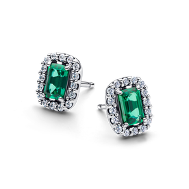 Pandora Szikrázó négyszögletes zöld ezüst fülbevaló - 294501C01