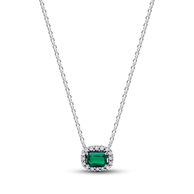 Pandora Szikrázó négyszögletes zöld ezüst nyaklánc - 394503C01-45
