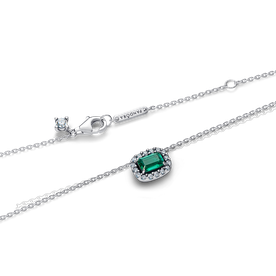Pandora Szikrázó négyszögletes zöld ezüst nyaklánc - 394503C01-45