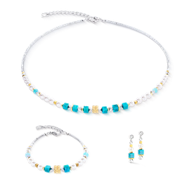 Coeur de Lion  Wave cube türkiz-ezüst karkötő - 4314/30-0600