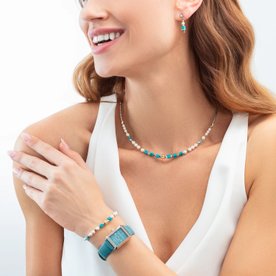 Coeur de Lion  Wave cube türkiz-ezüst karkötő - 4314/30-0600