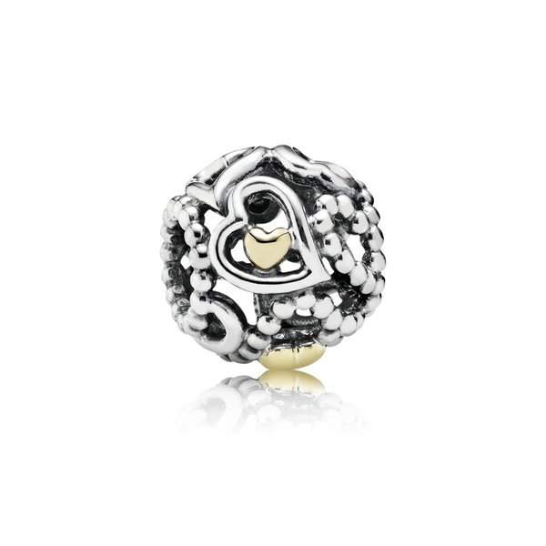 Pandora ékszer Szeretetért szeretet ezüst és 14karátos arany áttört mintás charm 791372