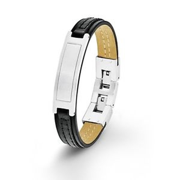 s.Oliver Férfi bőr karkötő nemes acél lap dísszel SO1379