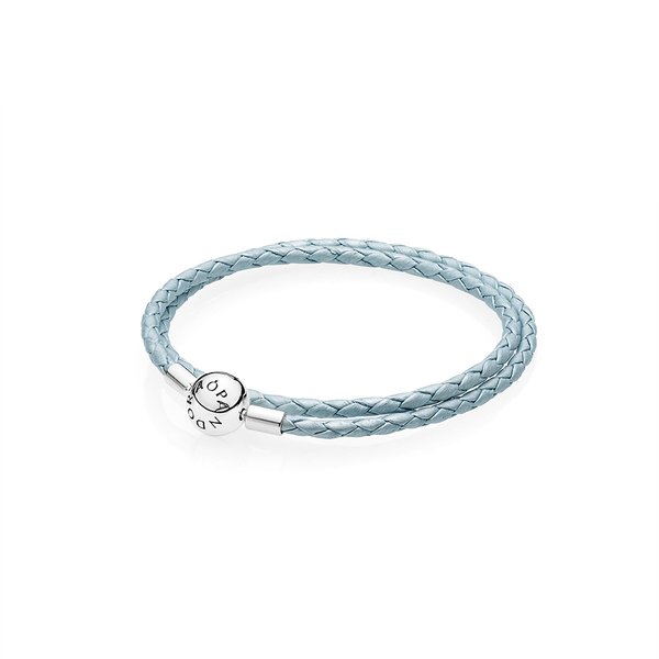 Pandora ékszer Világoskék dupla fonott bőr karkötő 590734CBL-D2