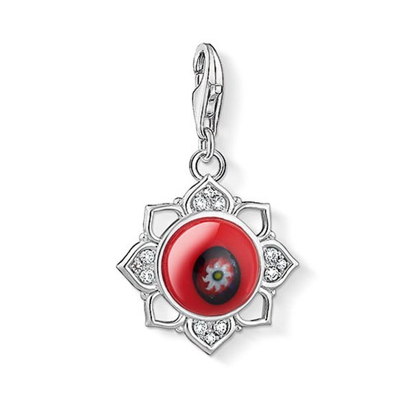 Thomas Sabo Piros üveg lótusz virág charm 1441-052-10
